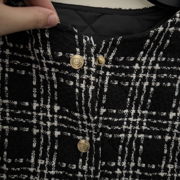 NEW Zara Black White Cotton Wool Tweed Textured Quilted Bomber Jacket - Picture 6 of 11